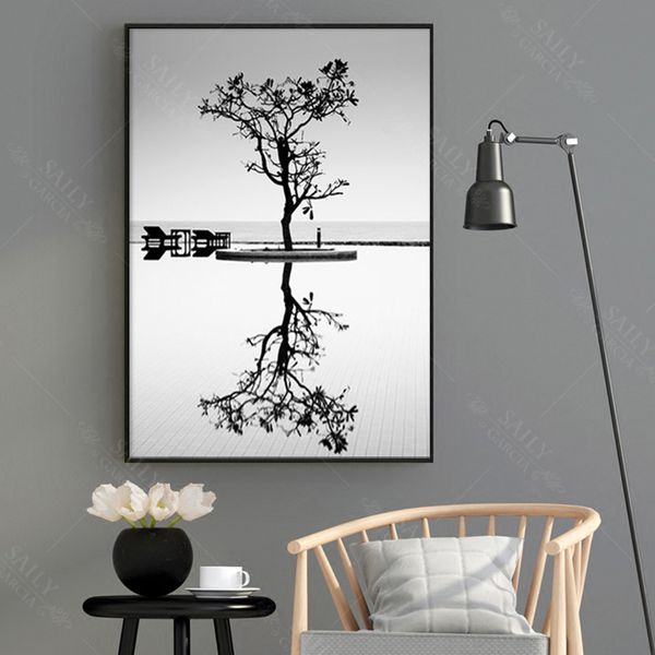 

nordic style prints wall art black and white tree poster minimalist bridge painting canvas modular landscape pictures home decor