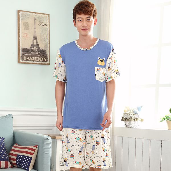 

men summer new modal pajamas thin section xl men's casual home service 2019 short sleeve shorts suit pajama sets men pajamas, Black;brown