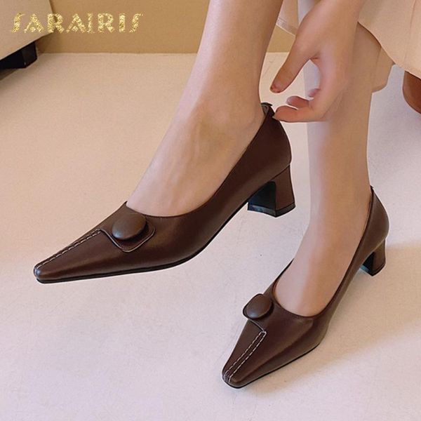 

sarairis 2020 new fashion genuine leather square heels elegant pumps woman shoes slip-on shallow office lady shoes women pumps, Black