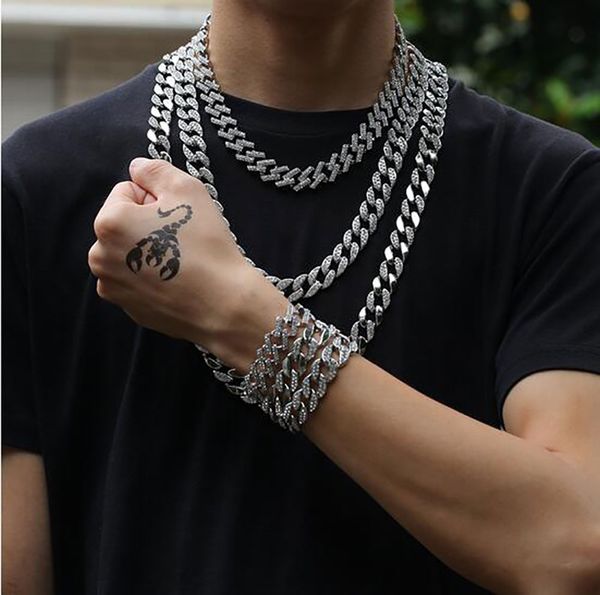 15mm miami catena a maglie cubane e bracciale set ghiaccio fuori bling set di gioielli hip hop Rapper Singer Accessori moda placcato oro 18 carati