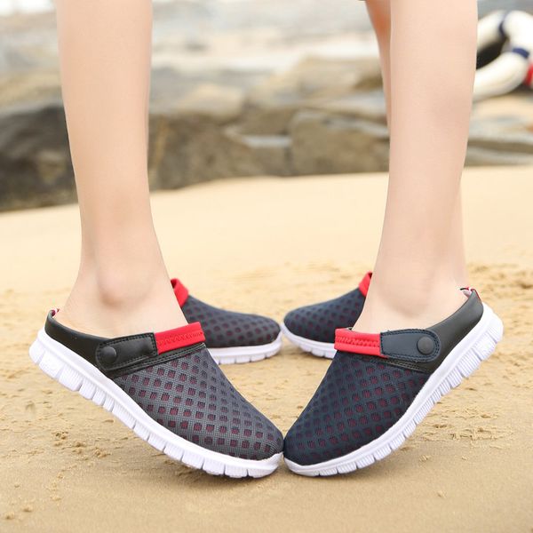 

e beach sandals spring summer autumn men and women slippers flats shoes breathable mesh hollow out sandals leisure shoes uni, Black