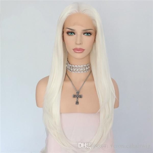 

fashion 24inch middle part long natural straight white color synthetic lace front wig 180% density heat resistant hair cosplay wig for women, Black