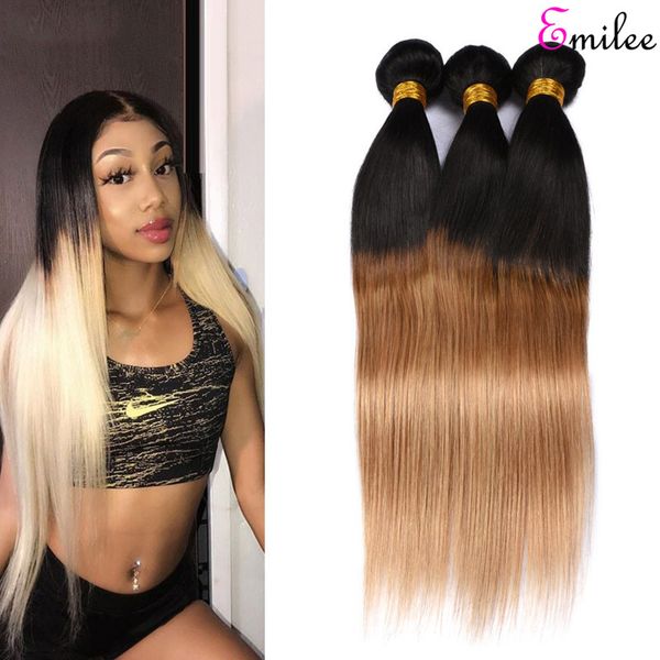 

emilee myanmar straight 1b/27 hair weave bundles ombre remy hair bundles 3/4 pieces #1b/27 hair extension, Black