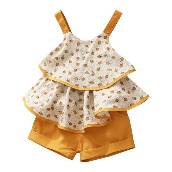 

дети девушки summer печать с коротким рукавом рубашки вскользь sling tops + solid color шорты, White