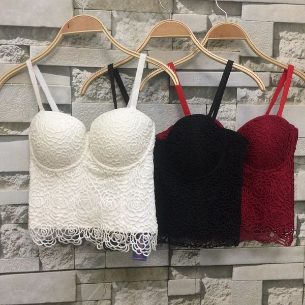 

p142 sweet floral lace push up bralet women's bustier corset wedding party corset cropped plus size, White