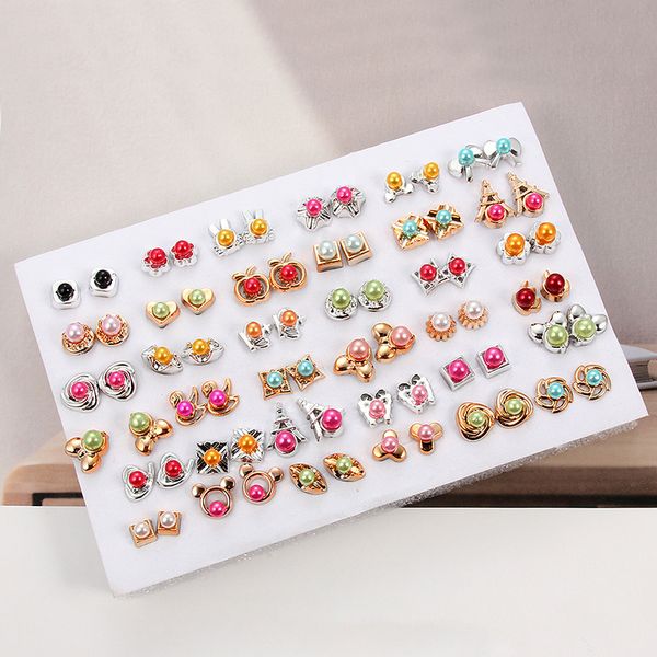 

5 styles)36pairs mixed styles gold balck white ctystal geometric plastic stud earrings set for women girls jewelry gifts, Golden;silver