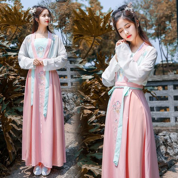 

pink hanfu women embroidery dance costume for performance chinese festival outfit fairy dress oriental folk stage clothes df1028, Black;red