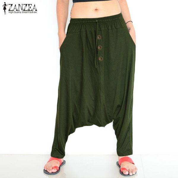 

zanzea women casual elastic waist pants 2019 fashion ladies loose pockets long trousers oversized bottoms streetwear sweatpants, Black;white