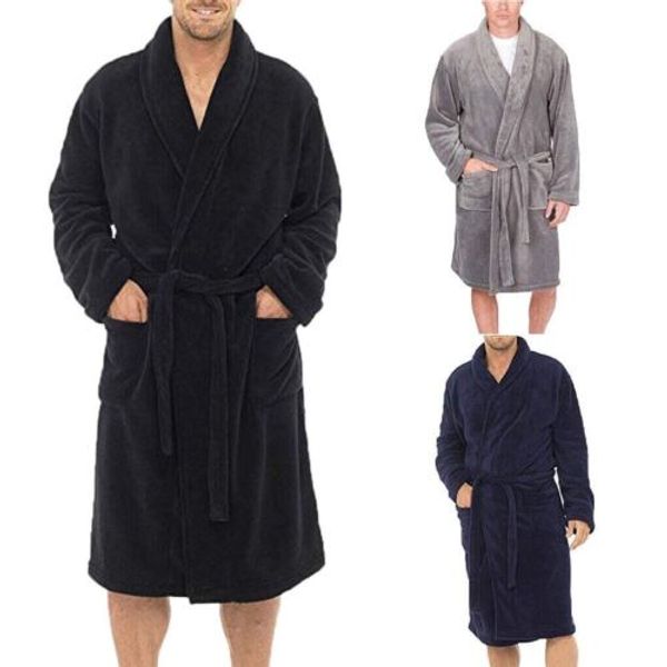 

men bath robe kimono cotton lace up bathrobe nightgown spa pajamas long sleepwear gown new, Black;brown