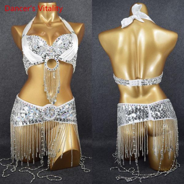 

2018 fashion women kids belly dance clothes eastern style beaded bra and belt 2pcs set beaded costumes for belly dance bra belt, Black;red