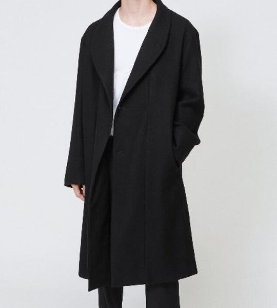 

s-6xl 2019 autumn men's new fashion personalized customization large size medium-length green fruit collar belt woolen coat, Black