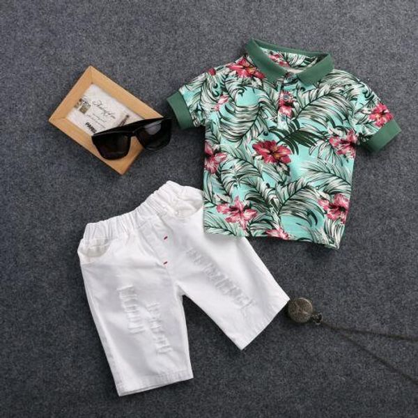 

2019 new latest summer fashion 2pcs toddler kids baby boy flower t-shirt shorts outfits clothing set, White