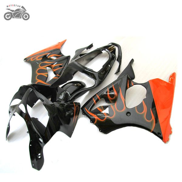 Kostenlose Custom-Injection-Verkleidungen für Kawasaki 2005 2006 2007 2008 ZZR600 ZZR 600 05 06 07 08 ABS-Verkleidungen mit orangefarbenen Flammen