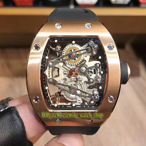 

Высокая версия Новый RM 038 Bubba Watson Skeleton Dial Япония Miyota Автоматическая RM038 Мужские часы из розового золота Корпус черный резиновый ремешок Спортивные часы