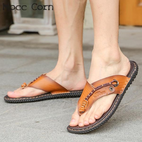 

summer non slip beach slippers male leather flip flops men sandals mens shoes casual flip-flops fashion slides blue, Black