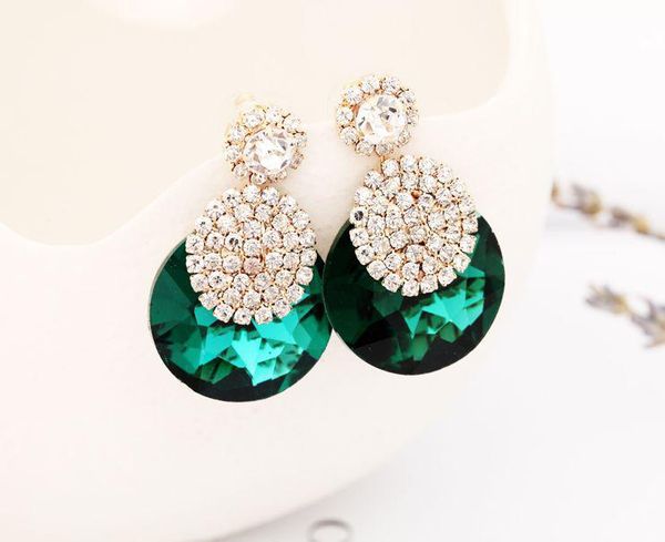 

2017 модные аксессуары украшения сверкающий кристалл круглый горный хрусталь индивидуальный характер золотые серьги стержня для женщин, Golden;silver