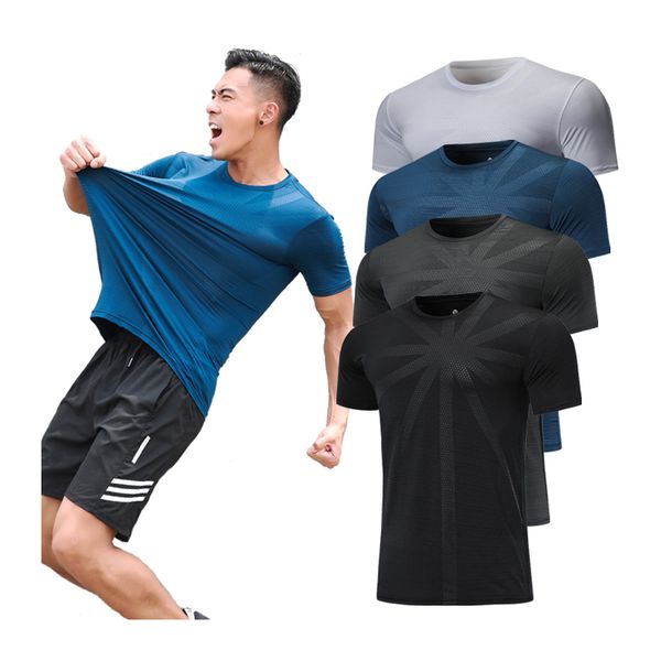 

print sports tee o neck quick quick drying running short sleeve tennis soccer training jersey gym new t shirts, Black;blue