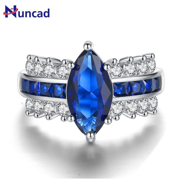

exquisite oval-shaped wedding rings royal blue zircon ring for women bijoux anel femme engagement ring statement jewelry gift, Silver