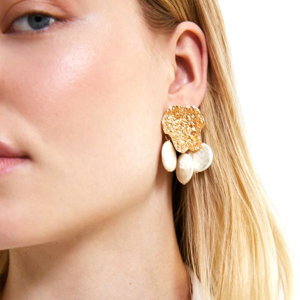 

jujia official store pearl/stud/earrings/ for women/ earing/fashion/jewelry korea design metal gold geometric irregular circle, Golden;silver