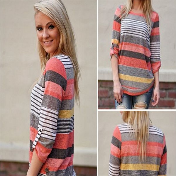 

autumn striped asymmetric sleeve large size women's autumn striped asymmetric sleeve large size t-shirt t-shirt women's top, White