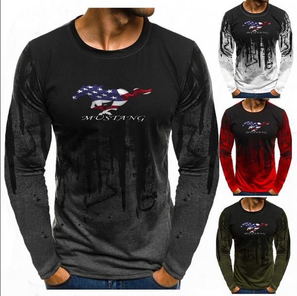 

u.s. flag mustang print t-shirt men autumn new fashion cotton long sleeves casual male tshirt marvel t shirts men tees t