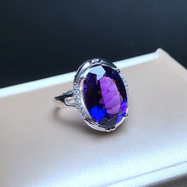 

meibapj natural big amethyst gemstone fashion ellipse simple ring for women real 925 sterling silver fine charm jewelry, Golden;silver