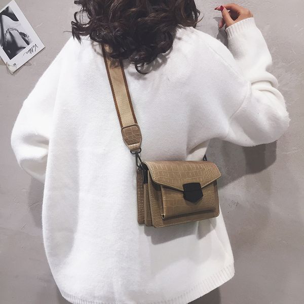 

women's bag new 2019 texture frosted small square bag wide shoulder strap shoulder messenger cute