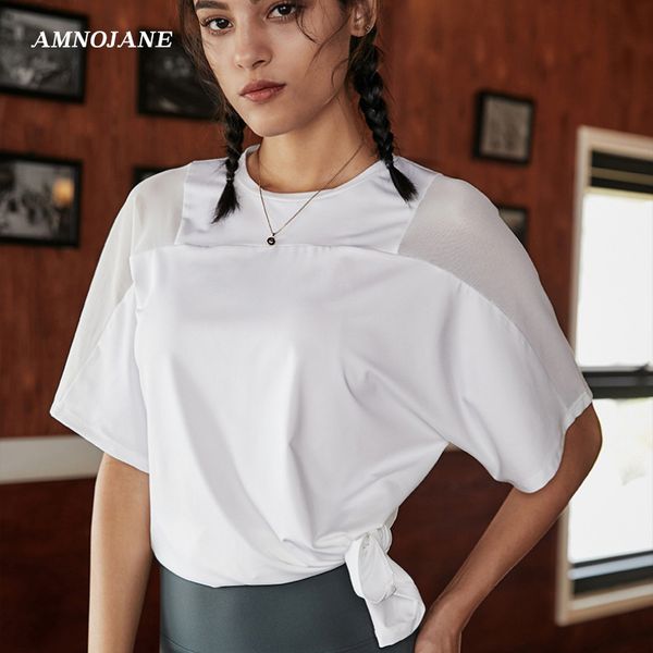 

side split sport crop yoga women short sleeve gym t shirt sports running tshirt workout tank seamless fitness shirts, White;red