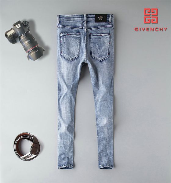

givenchls designer mens jeans luxury classic brand jeans delicate football embroidered logo hole washed micro bomb wild cowboy pants, Blue