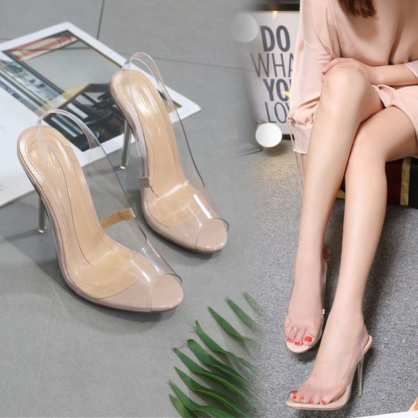 

crystal high-heeled shoes transparent mouth woman sandals, Black