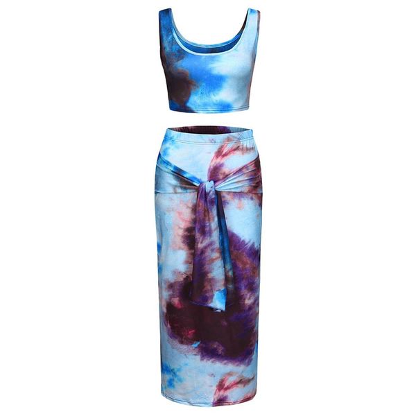 

2019 ladies printed leeveless suit plus size camisole bandage tank women suit sets skirts fashion summer female sale, White