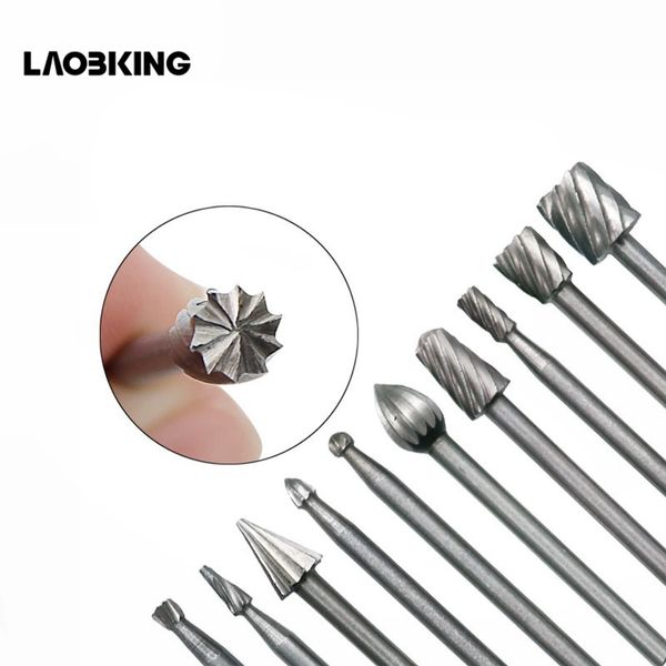 

10 pieces 1/8 hss routing router drill bits set dremel carbide rotary burrs tools wood stone metal root carving milling cutter