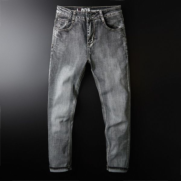 

men's jeans men straight smart casual smoke gray color mens cotton plus size 28-40 long pants trousers male, Blue