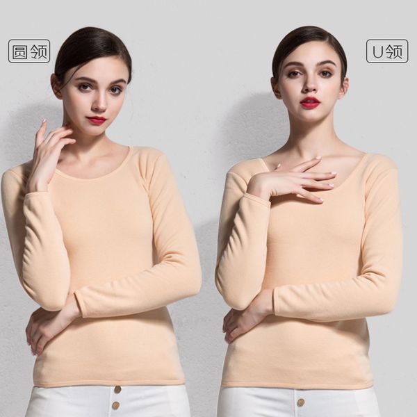 

velet thermal clothing warm cotton thermal underwear women winter seamless body round neck ladies bottoming shirts slim, White