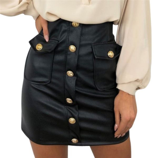 

lady skirt slim fit button exquisite woman skirt european american autumn all-match skirts 2020 new fashion, Black