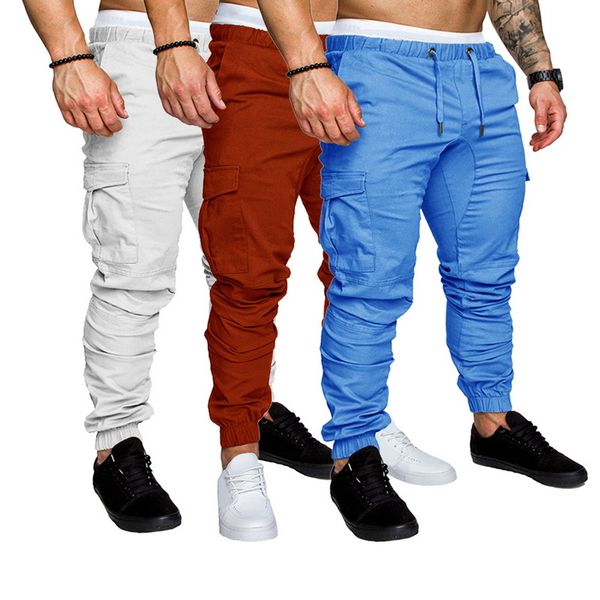 

heflashor men pants hip hop fashion joggers pants 2019 new male trousers mens joggers solid multi-pocket sweatpants m-4xl, Black