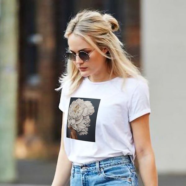

women clothes print flower perfume bottle sweet short sleeve tshirt printed women shirt t female t-shirt casual woman tee220, White