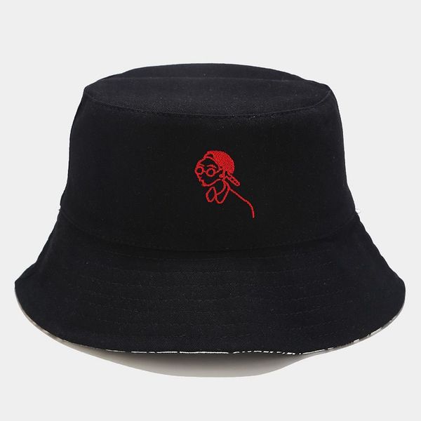 

korean creative embroidery fisherman men women double-sided wear basin hat
