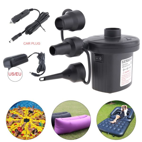 

12v air compressor portable pump kompresor tyre tire inflator inflatable pump with 3 nozzle us eu plug for air bed boat mattress
