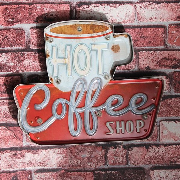 

coffee shop vintage led neon light metal signs bar pub decorative painting cafe wall painting home wall decor advertising sign