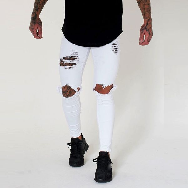 

mens ripped slim fit motorcycle holes denim jeans zipper streetwear pants baggy harem cargo pants jogger dancing pant z0313, Black