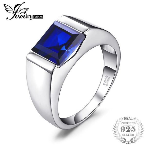 

jewelrypalace men ring 925 sterling sliver 3.3ct created blue sapphire ring 2019 wedding ring fine fashion brands jewelry t190703, White;golden