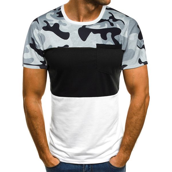 

2019 men muscle t-hawaiian shirt slim casual fit short sleeve camouflage pocket blouse camisa masculina camicia uomo, White;black