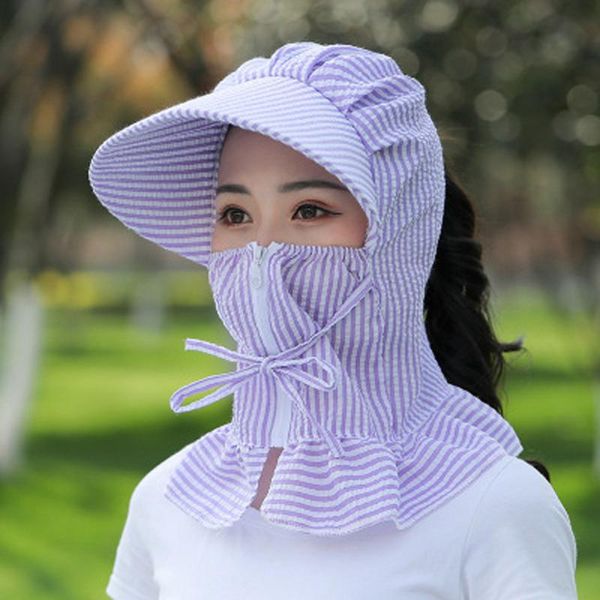 

protective hat multi-function anti-spitting women lady outdoor home zipper print protection hat peaked cap sun #20, Blue;gray