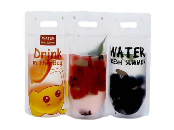 Portátil Gelinhado Líquido Doypack Criativo Suco De Fruta Leite Soda Embalagem Sacos De Plástico Branco Stand Up Saco Beber Bolsa De Vinho