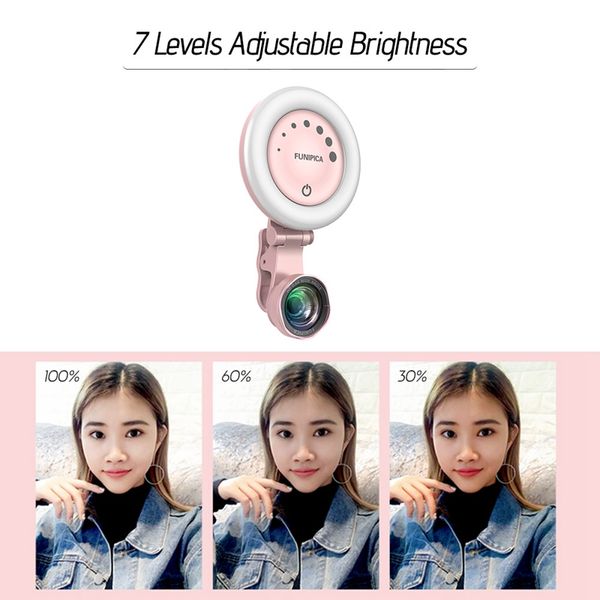 

abkt-funipica fill-in light lamp with undistorted wide angle macro lens 60pcs led beads 7 adjustable brightness fill light for i