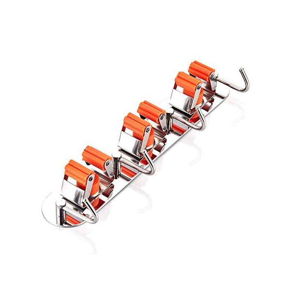 

broom mop holder, stainless steel heavy duty tools hanger, garden or cleaning tools organizer for kitchen bathroom closet office