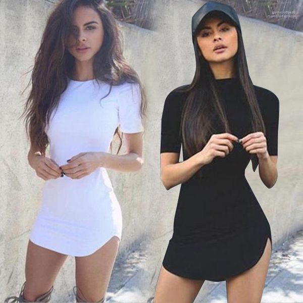 

club mini dresses fashion casual ladies party dresses solid color skinny womens dresses short sleeve o-neck, White;black