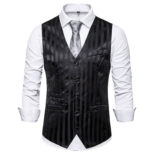 

mens black striped suit vest chaleco hombre 2020 fashion brand wedding formal dress vest waistcoat men slim fit sleeveless vests, Black;white