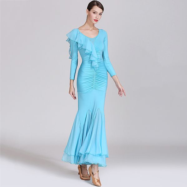 

ballroom dance competition dress adults women long sleeve chiffon dresses ladies modern waltz flamenco stage clothing dnv11492, Black;red